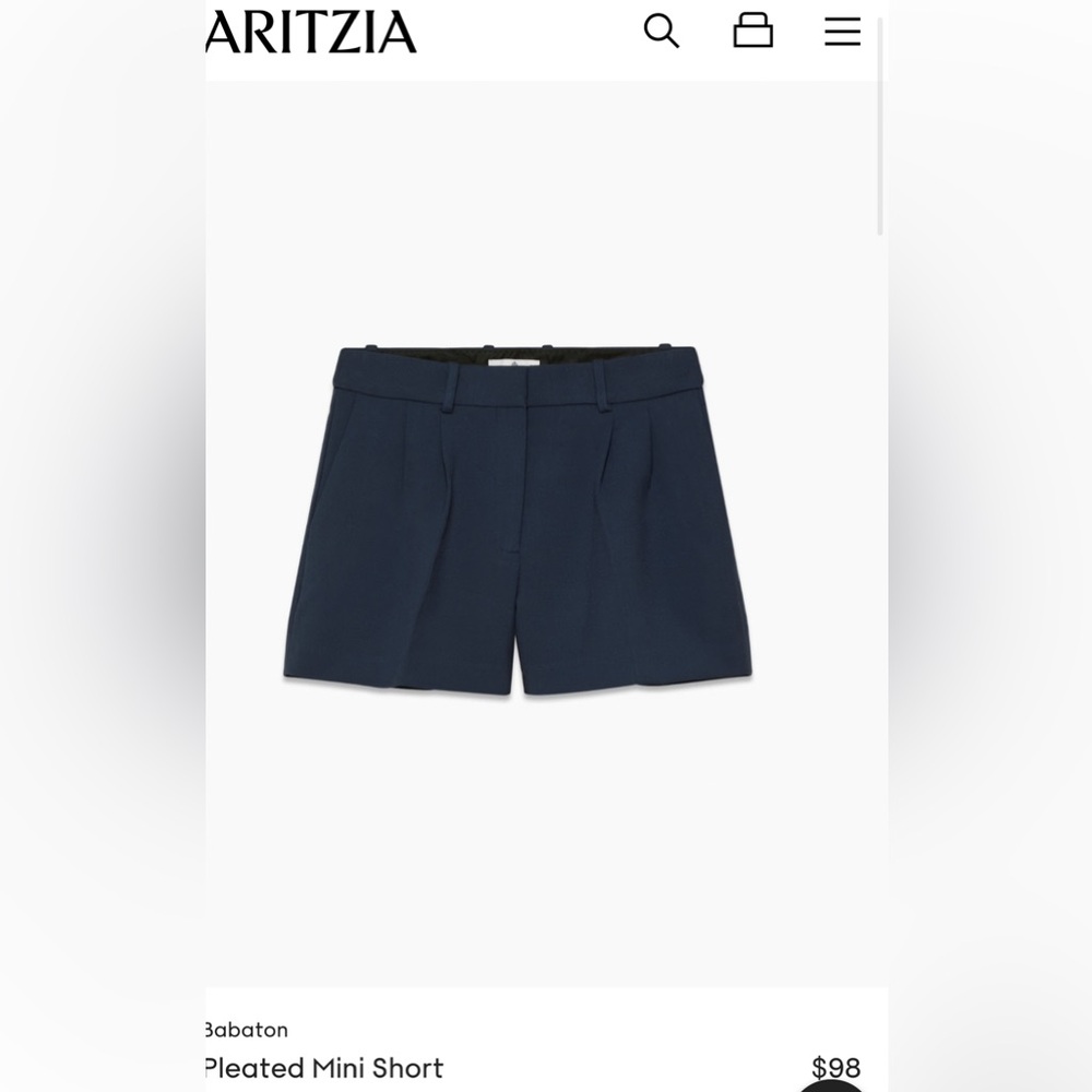 Babaton pleated mini short like new navy size zero 0 from Aritzia.